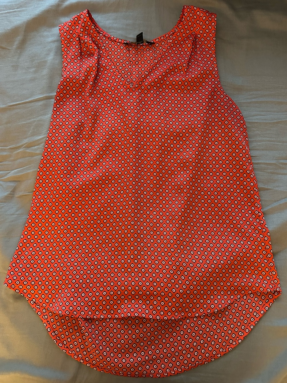 Bold red V-neck patterned tank top